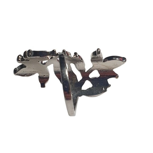 Leaf Design Long Ring Silver Tone Metal Enamel Accents Size 8.5 Gift Jewelry Mom - Picture 5 of 6